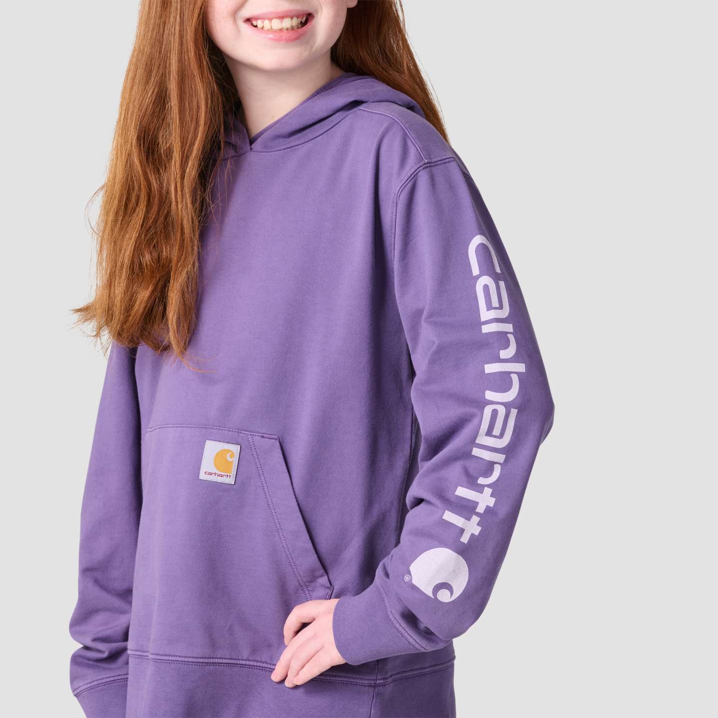 Худи Carhartt Long Sleeve Garment Dyed Hooded Sweatshirt для девочек, цвет: Виноградный — фото 5