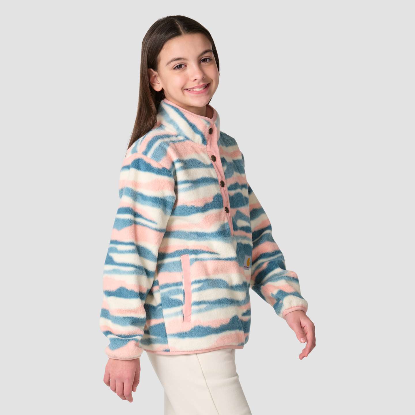 Толстовка Carhartt Long Sleeve Fleece Quarter-Snap Printed для девочек, цвет: Меловой — фото 6