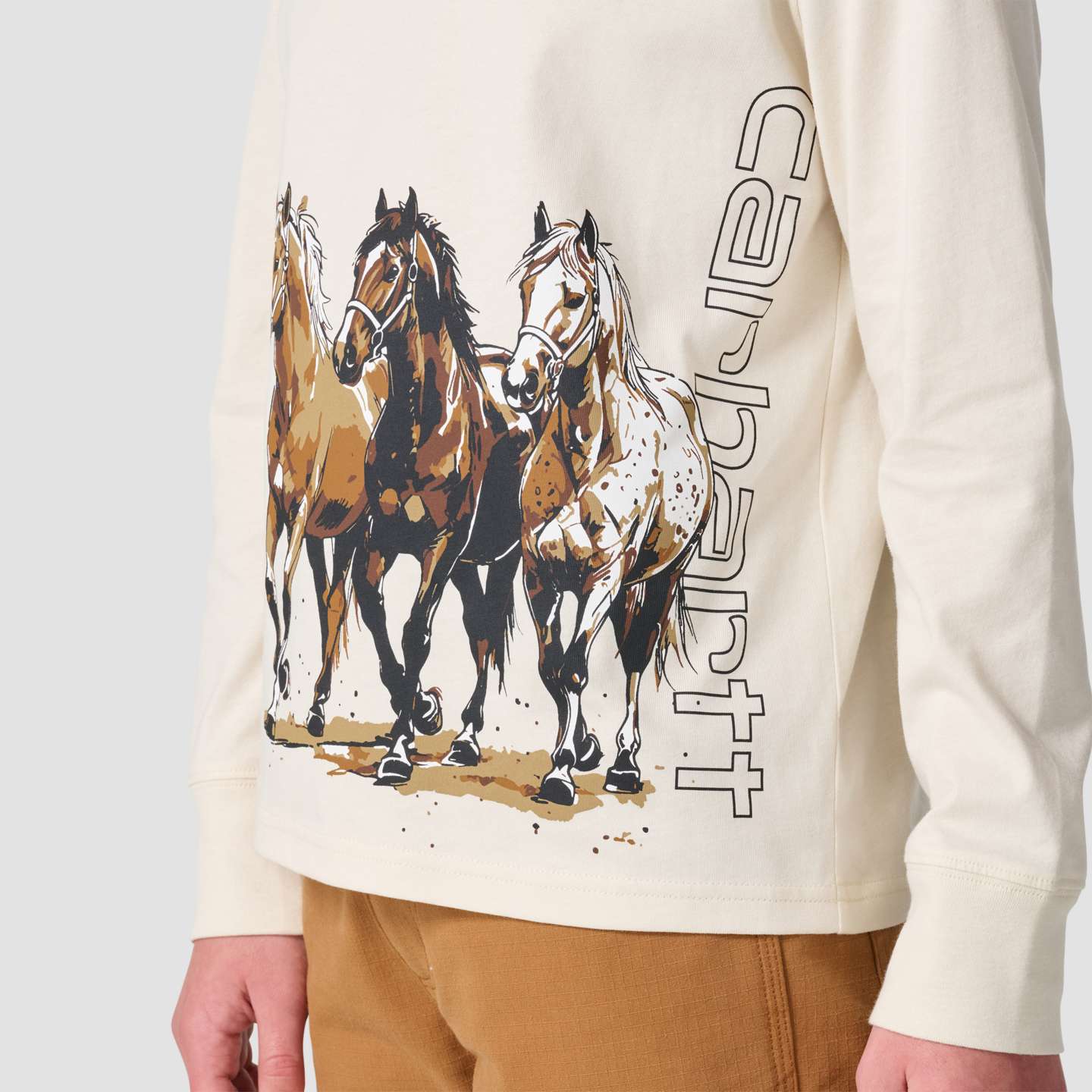 Футболка Carhartt Long Sleeve Wild Horses для девочек, цвет: Меловой — фото 7
