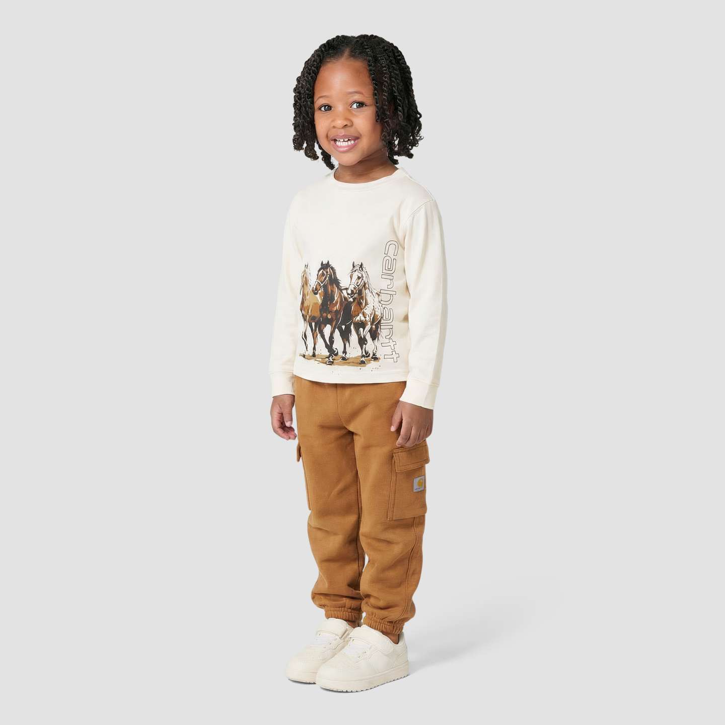 Футболка Carhartt Long Sleeve Wild Horses для девочек, цвет: Меловой — фото 5