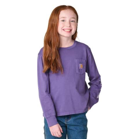 Детские футболки Carhartt Girls' Long Sleeve Garment Dyed Pocket T-Shirt (Toddler/Child/Youth)