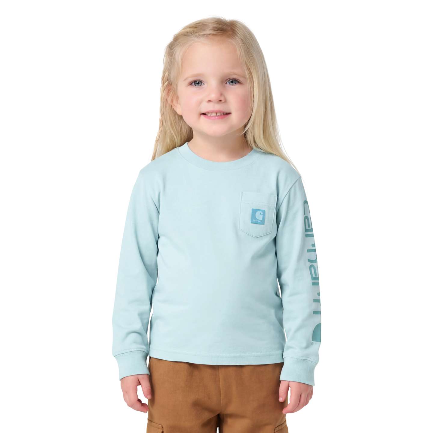 Футболка Carhartt Long Sleeve Tonal Patch Pocket для девочек, цвет: Синий мглистый — фото 1