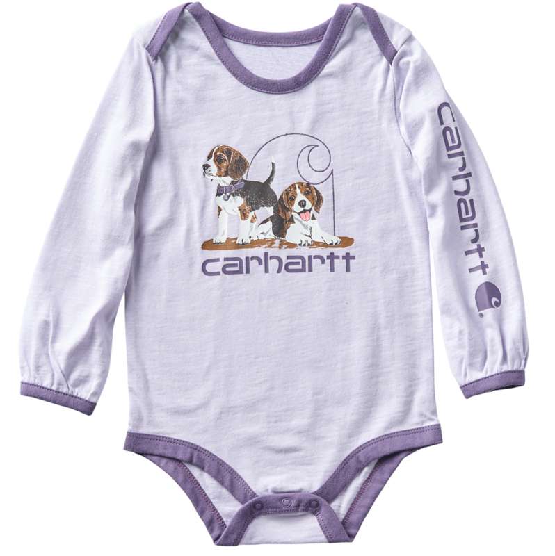 Carhartt  Lilac Haze Girls' Long Sleeve Puppies Bodysuit (Baby)