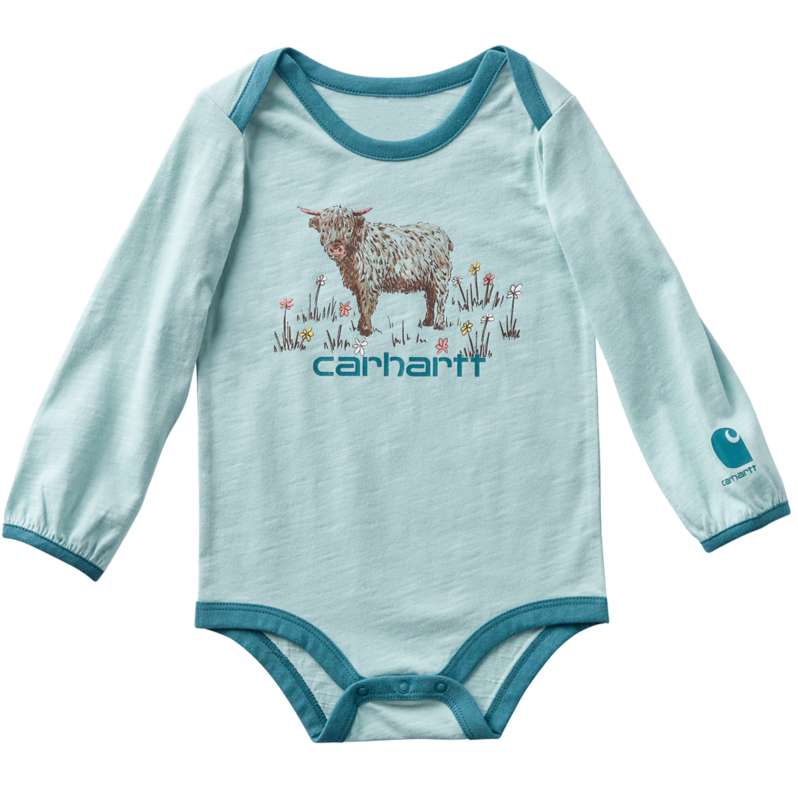 Carhartt  Blue Haze Girls' Long Sleeve Cow Bodysuit (Baby)