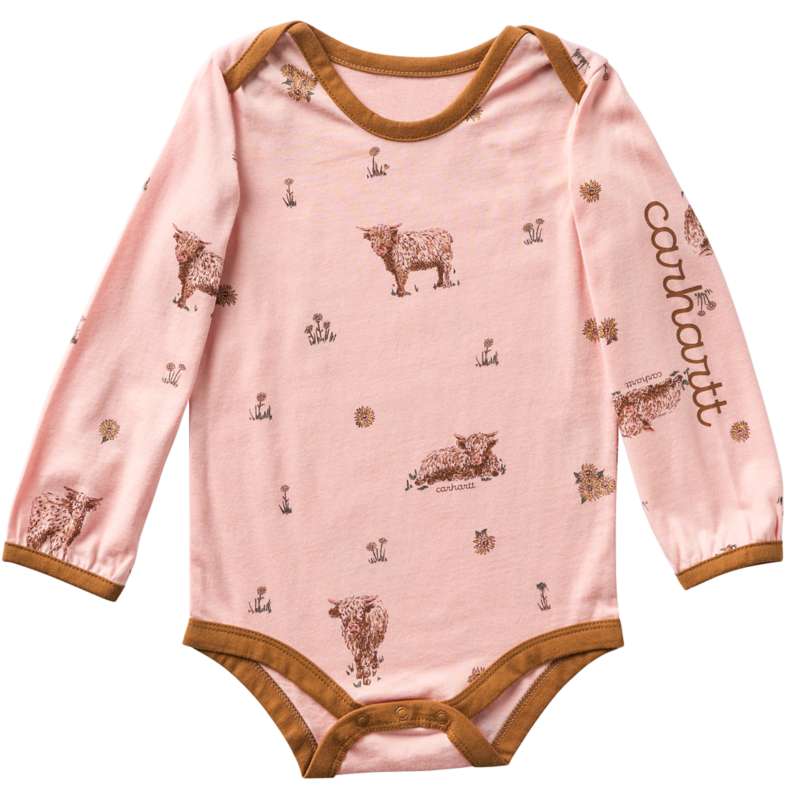 Carhartt  Coral Girls' Long Sleeve Cow Print Bodysuit (Baby)