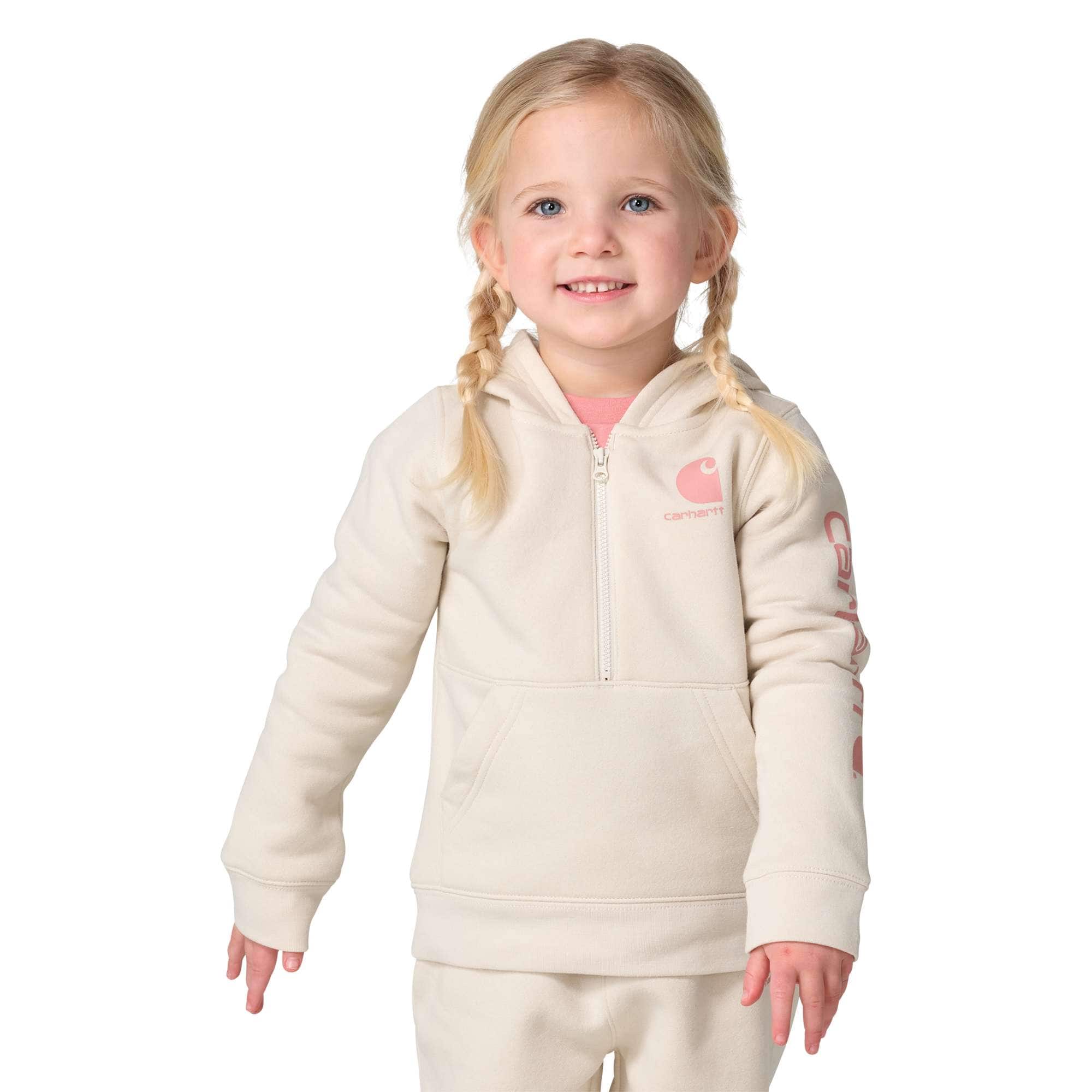 Carhartt Girls' Long Sleeve Half-Zip Hooded Logo Sweatshirt (Baby/Toddler)