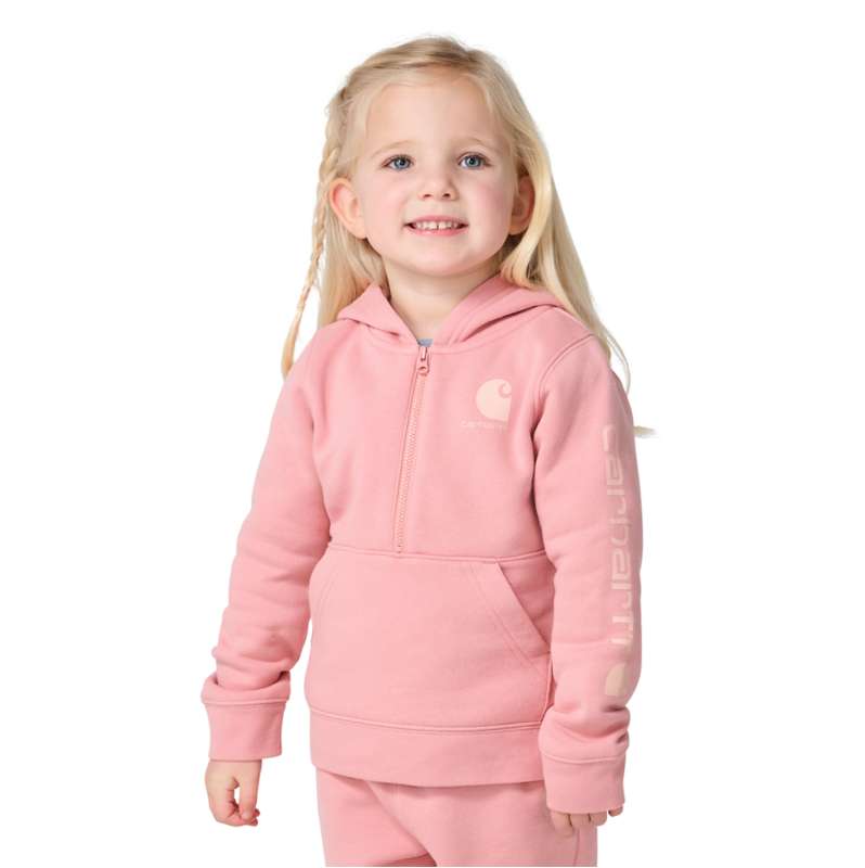 Carhartt  Rose Tint Girls' Long Sleeve Half-Zip Hooded Logo Sweatshirt (Baby/Toddler)