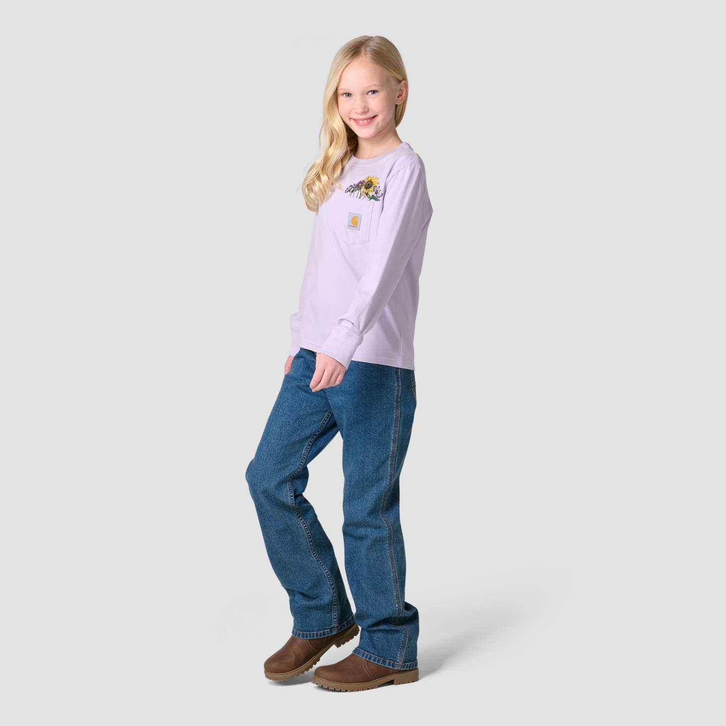 Футболка Carhartt Long Sleeve Floral Pocket для девочек, цвет: Сиреневый мглистый — фото 6
