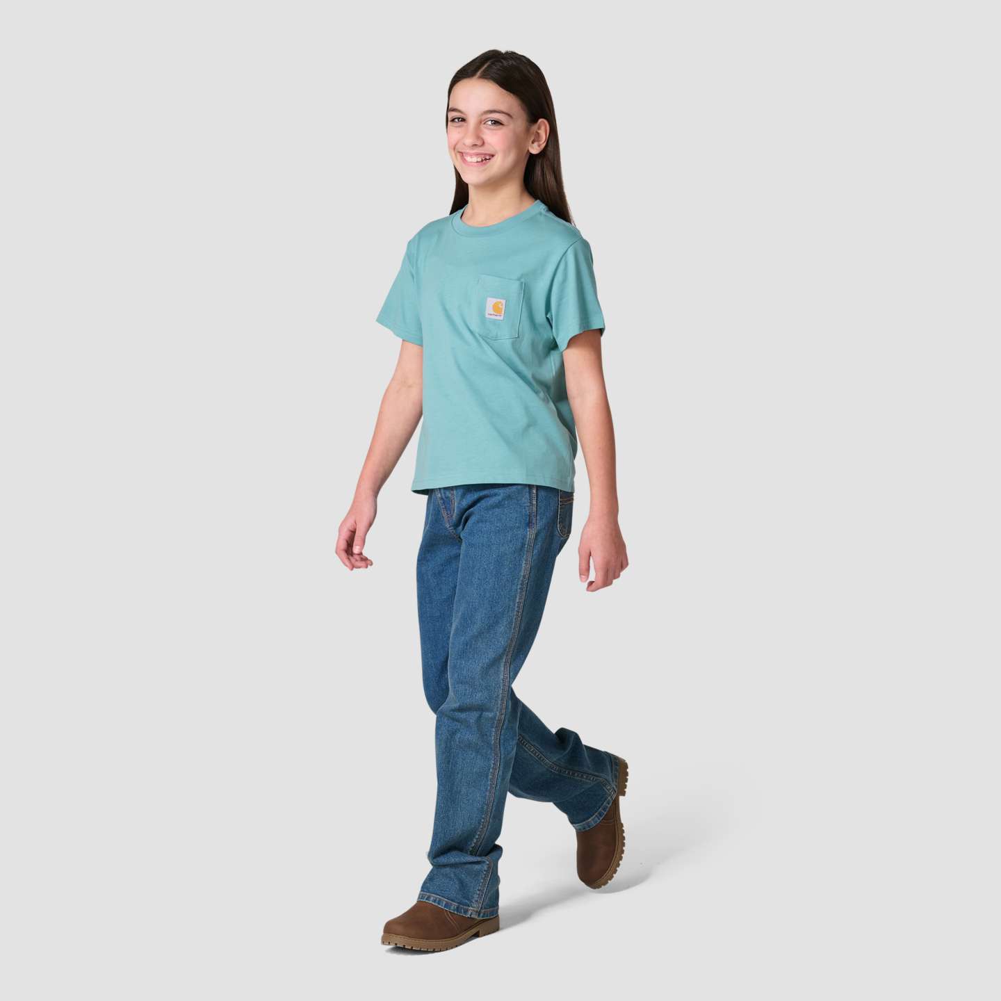 Футболка Carhartt Short Sleeve Rodeo для девочек, цвет: Минеральный синий — фото 3