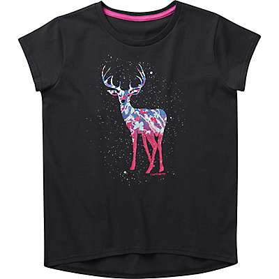 Carhartt Girls' Caviar Black Girls' Short-Sleeve Butterfly Deer T-Shirt