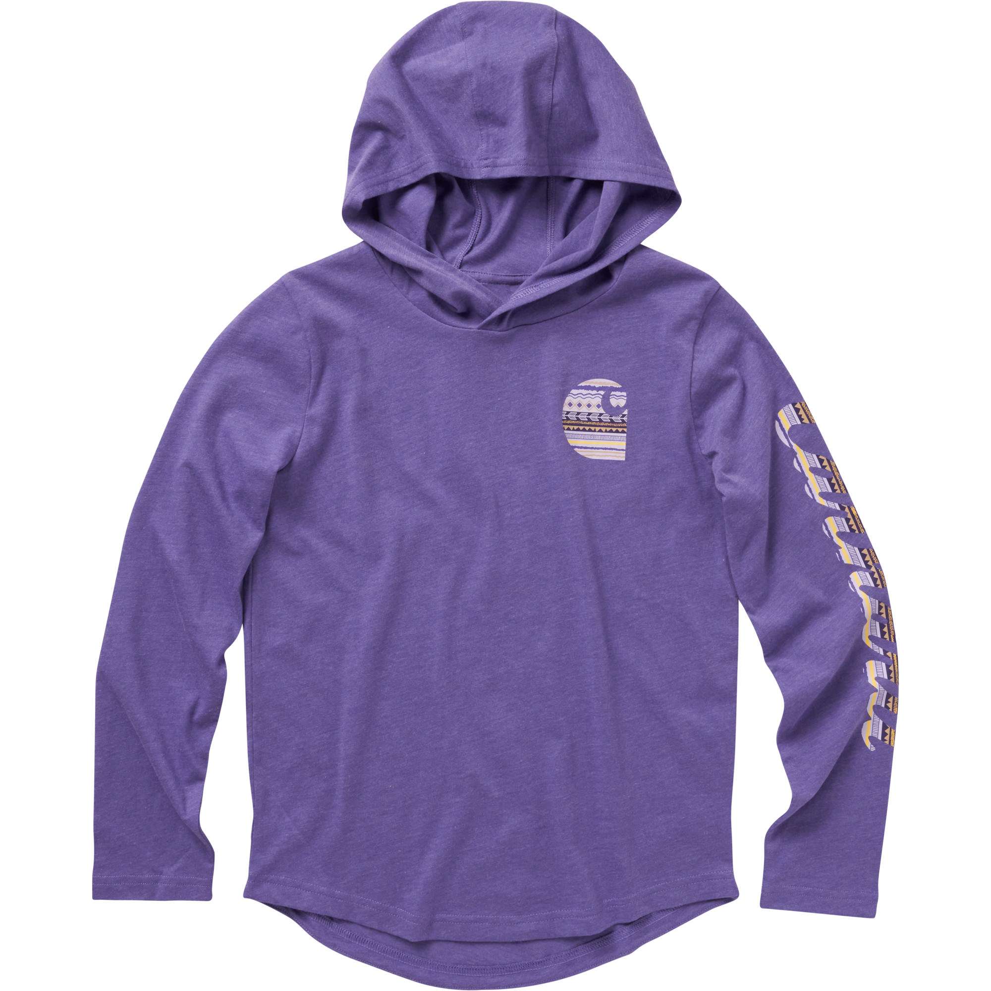 Carhartt Girls' Long-Sleeve Hooded Pattern Logo T-Shirt