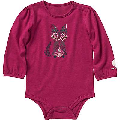 Carhartt Infant girl Wild Rose Heather Girls' Long-Sleeve Foliage Fox Bodysuit