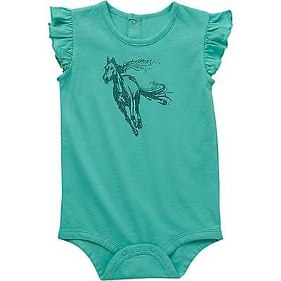 Carhartt Infant girl Spearmint Girls' Short Sleeve Galloping Horse Bodysuit