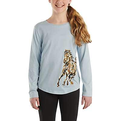 Carhartt Child girl,toddler girl,youth girl Fog Blue Girls' Long-Sleeve Painted Horse T-Shirt