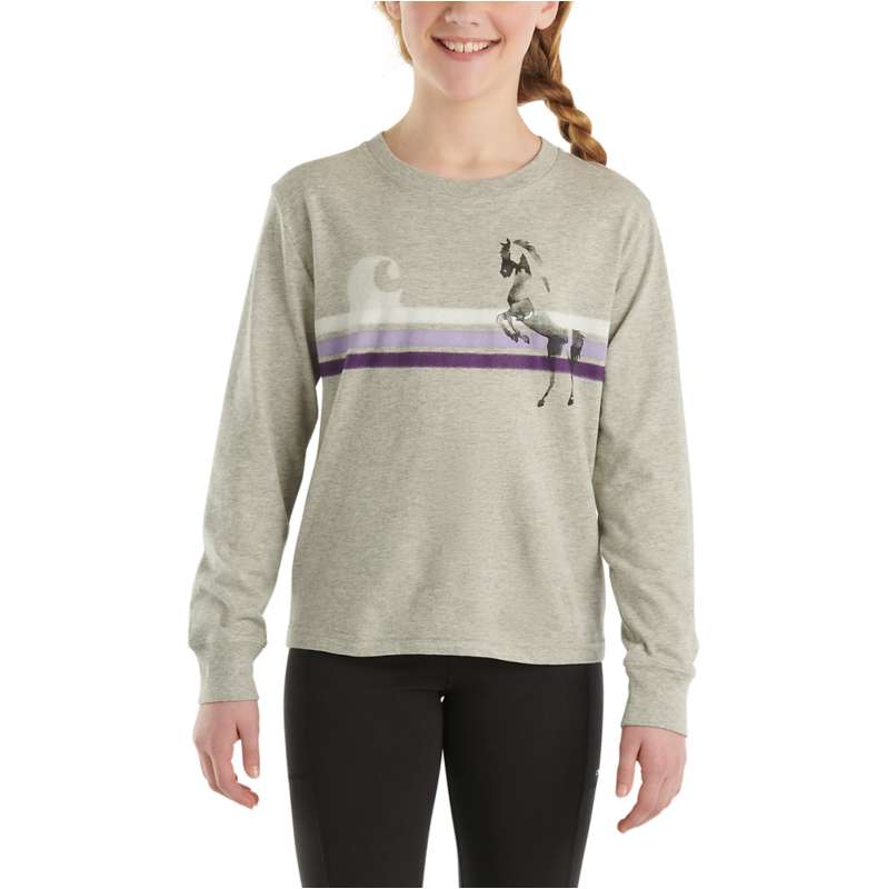 Carhartt  Heather Gray Girls' Long-Sleeve Horse Stripe T-Shirt
