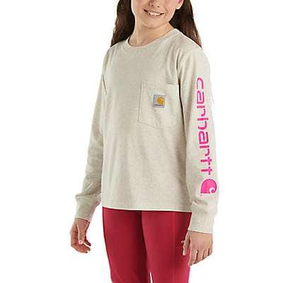 Carhartt Child girl,toddler girl,youth girl Oatmeal Heather Girls' Long-Sleeve Graphic Pocket Heather T-Shirt