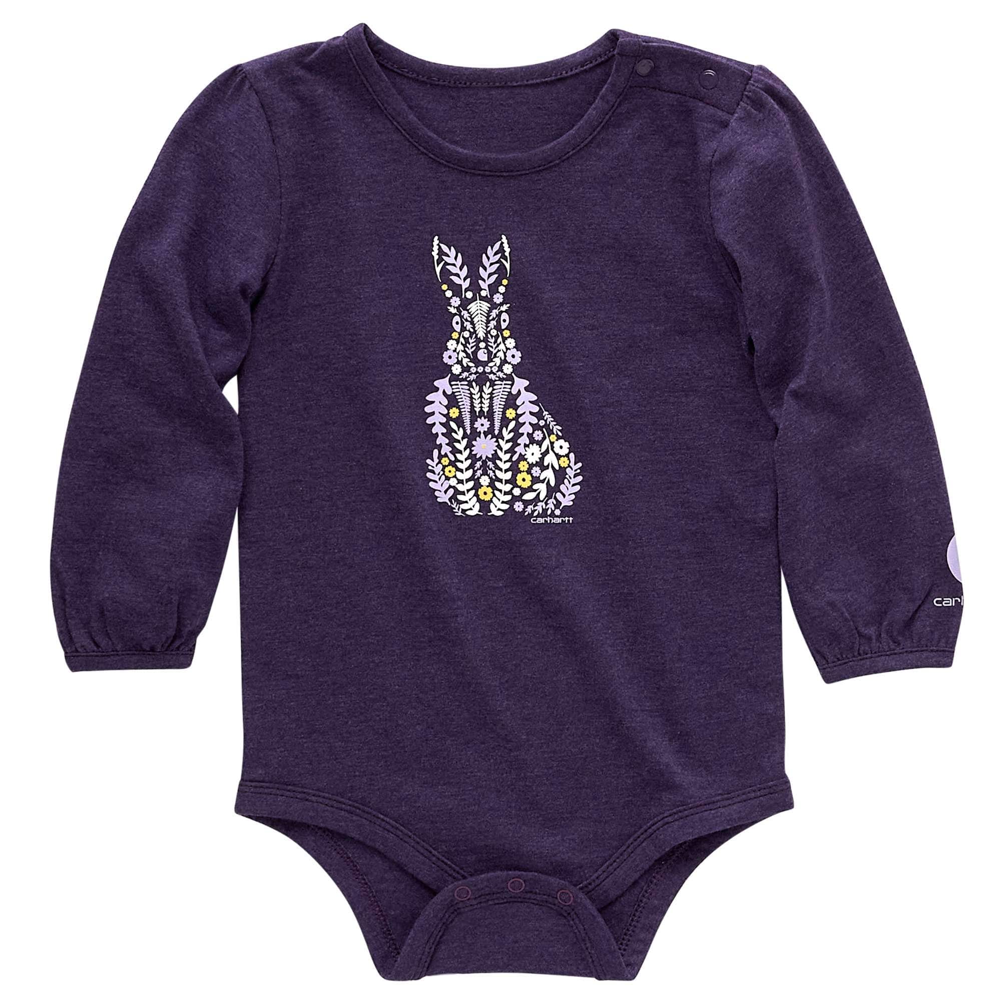 Carhartt Infant girl True Purple Girls' Long-Sleeve Floral Bunny Bodysuit