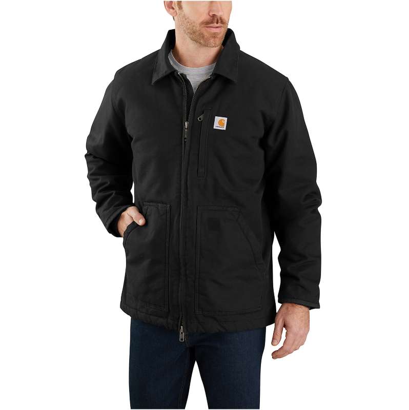 Carhartt  Black Men's Sherpa-Lined Field Jacket - Loose Fit - Washed Duck - 2 Warmest Rating