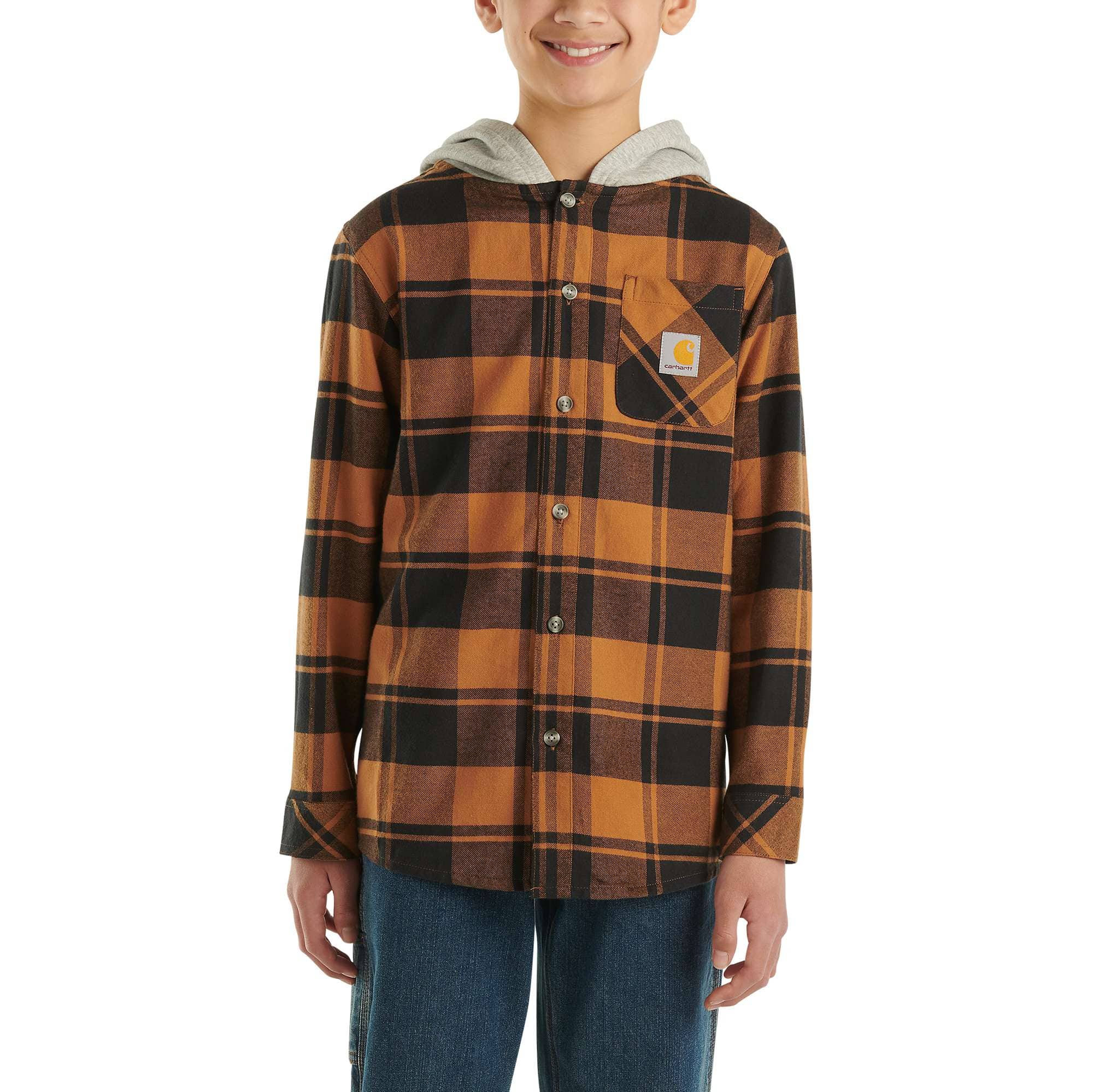 Carhartt Boys' Long-Sleeve Flannel Button-Front Hooded Shirt