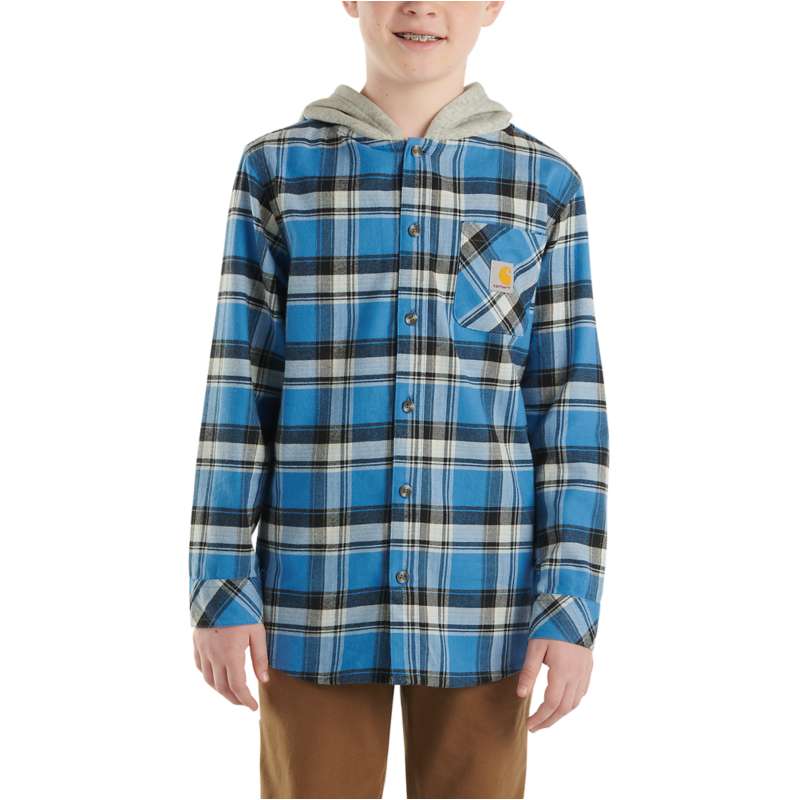 Carhartt  Blue Glow Boys' Long-Sleeve Flannel Button-Front Hooded Shirt