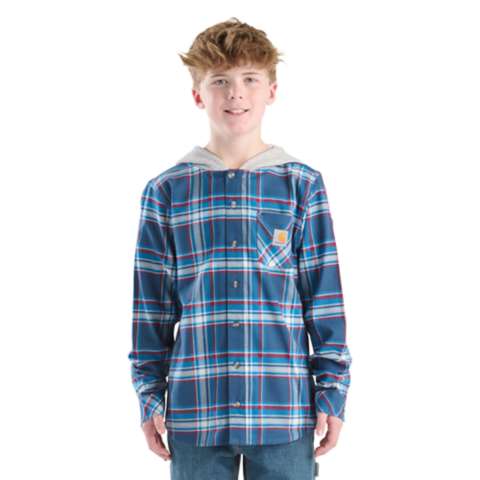 Детские рубашки Carhartt Boys' Long Sleeve Hooded Flannel Button-Front Shirt (Child/Youth)
