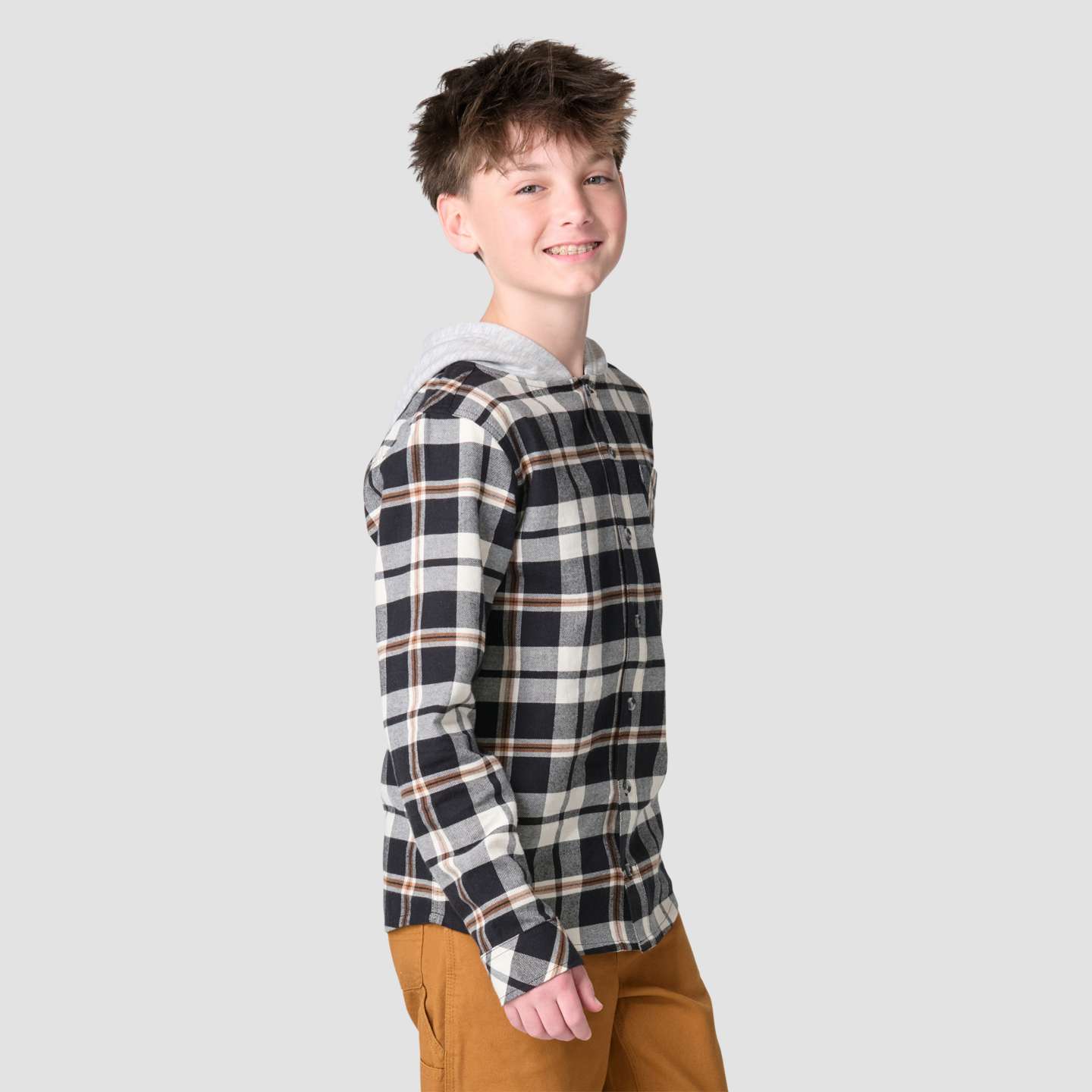 Рубашка Carhartt Long Sleeve Flannel Button-Front Hooded Shirt (Child/Youth) для мальчиков, цвет: Чёрный — фото 4