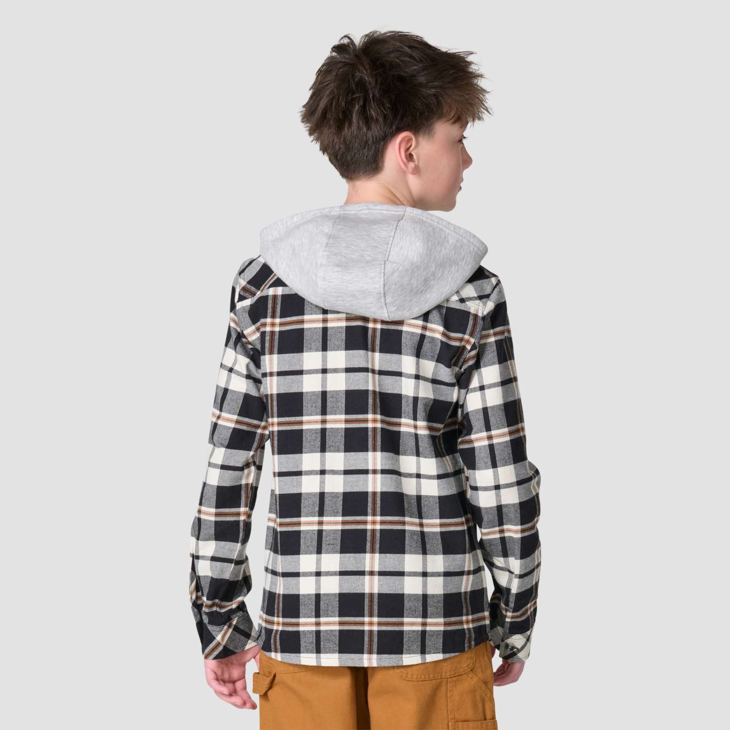 Рубашка Carhartt Long Sleeve Flannel Button-Front Hooded Shirt (Child/Youth) для мальчиков, цвет: Чёрный — фото 2