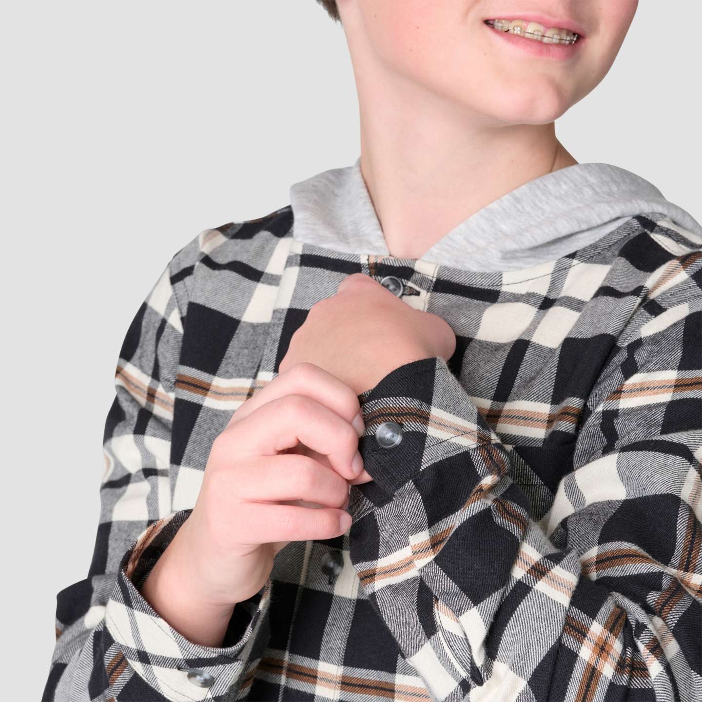Рубашка Carhartt Long Sleeve Flannel Button-Front Hooded Shirt (Child/Youth) для мальчиков, цвет: Чёрный — фото 5