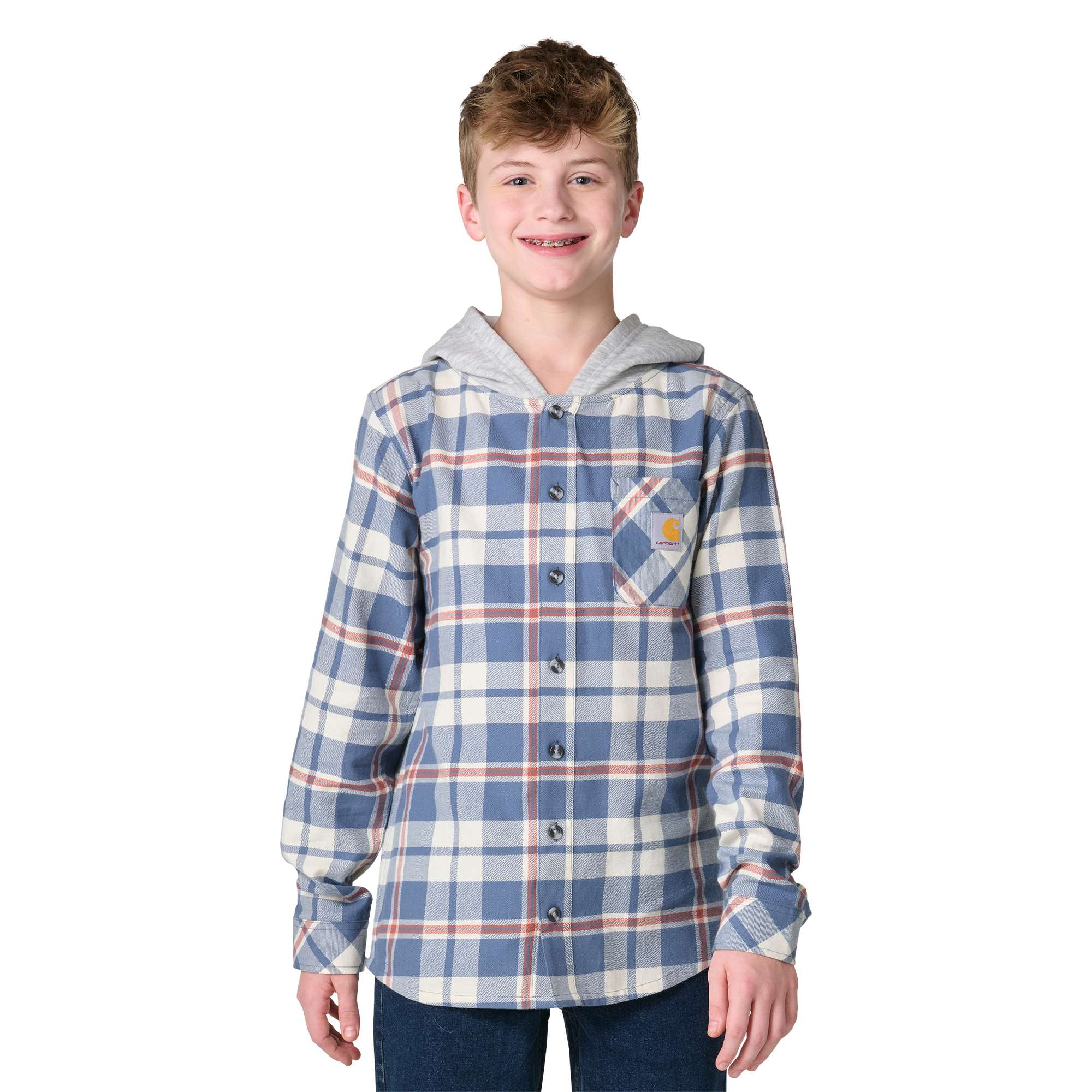 Carhartt Boys' Long Sleeve Flannel Button-Front Hooded Shirt (Child/Youth)