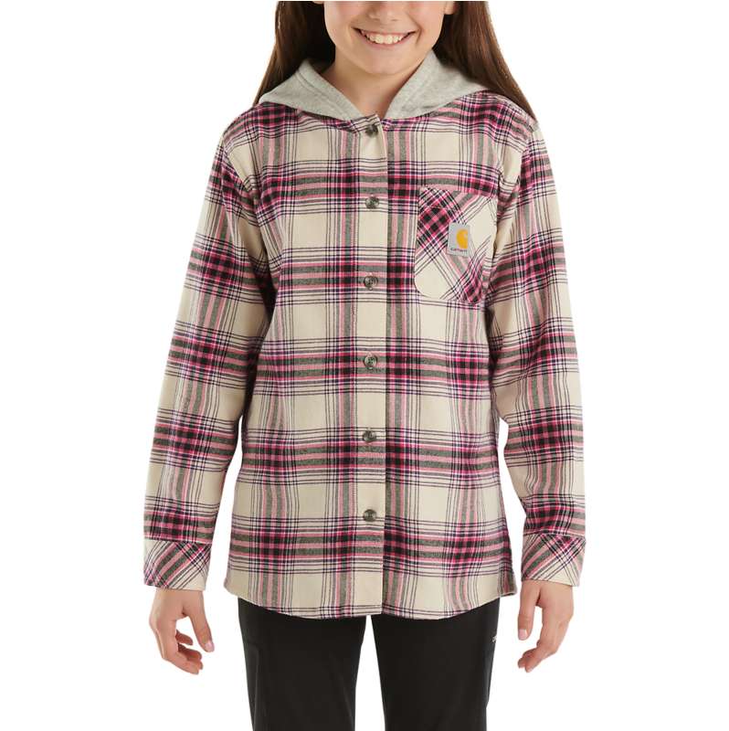 Carhartt Youth Hooded Flannel Shirt for Boys in Brown Plaid