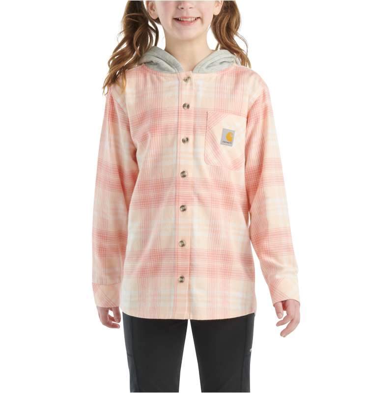 Carhartt  Tropical Peach Girls' Long-Sleeve Flannel Button-Front Hooded Shirt (Child/Youth)