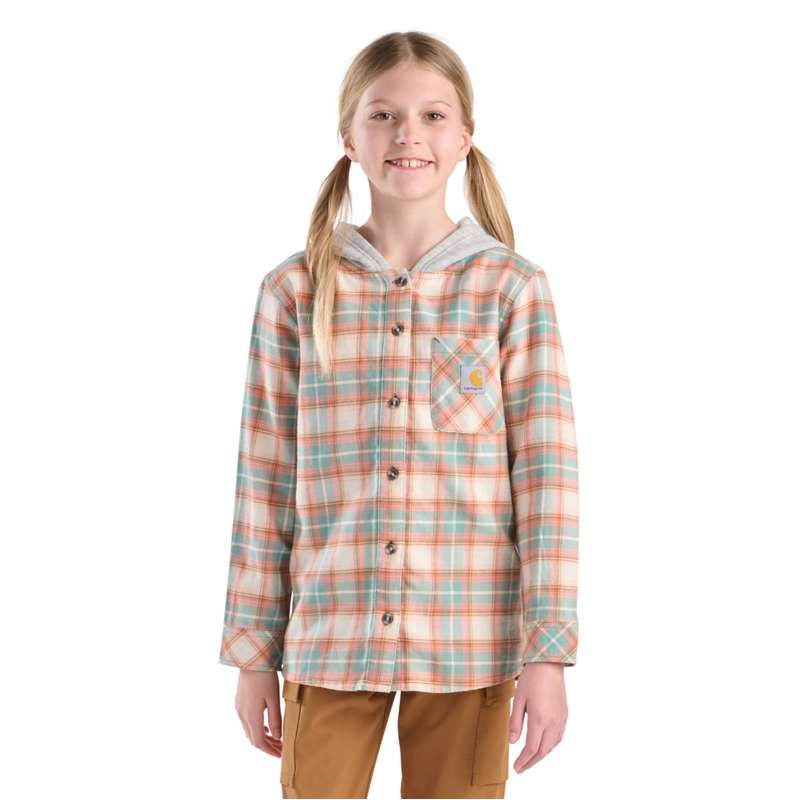 Carhartt  Patina Girls' Long Sleeve Flannel Button-Front Hooded Shirt (Child/Youth)