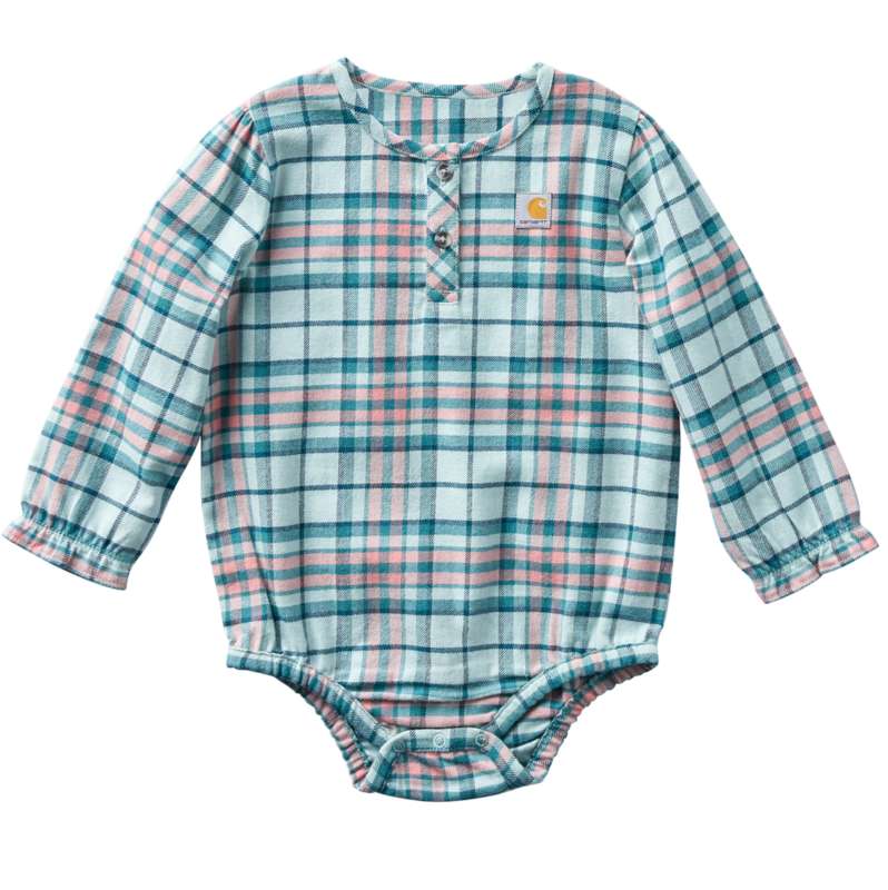 Carhartt  Blue Haze Girls' Long Sleeve Plaid Flannel Bodysuit (Baby)