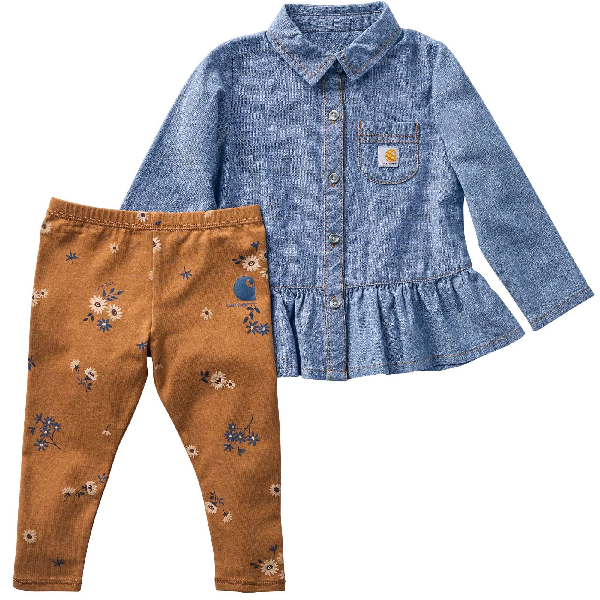 Carhartt Girls' 2-Piece Long Sleeve Chambray Top & Printed Legging Set (Baby)