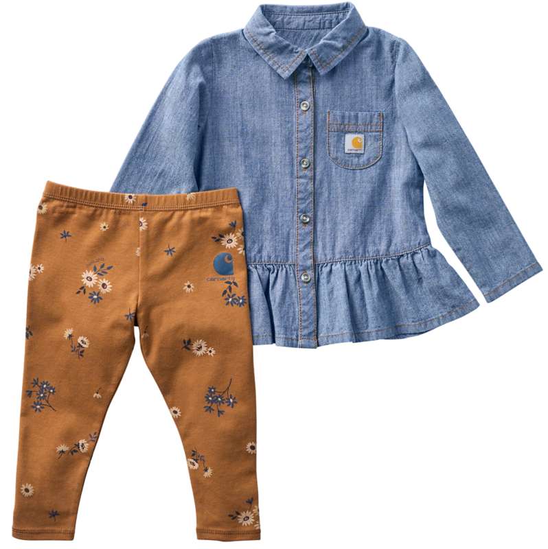 Carhartt  Carhartt Brown Girls' 2-Piece Long Sleeve Chambray Top & Printed Legging Set (Baby)
