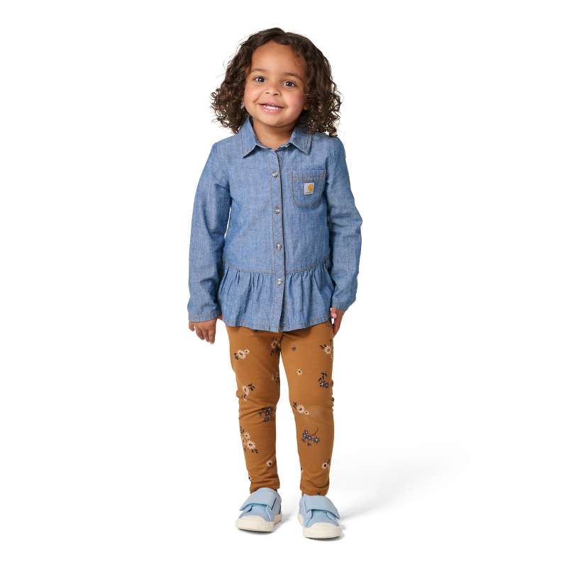 Carhartt  Carhartt Brown Girls' 2-Piece Long Sleeve Chambray Top & Printed Legging Set (Toddler)