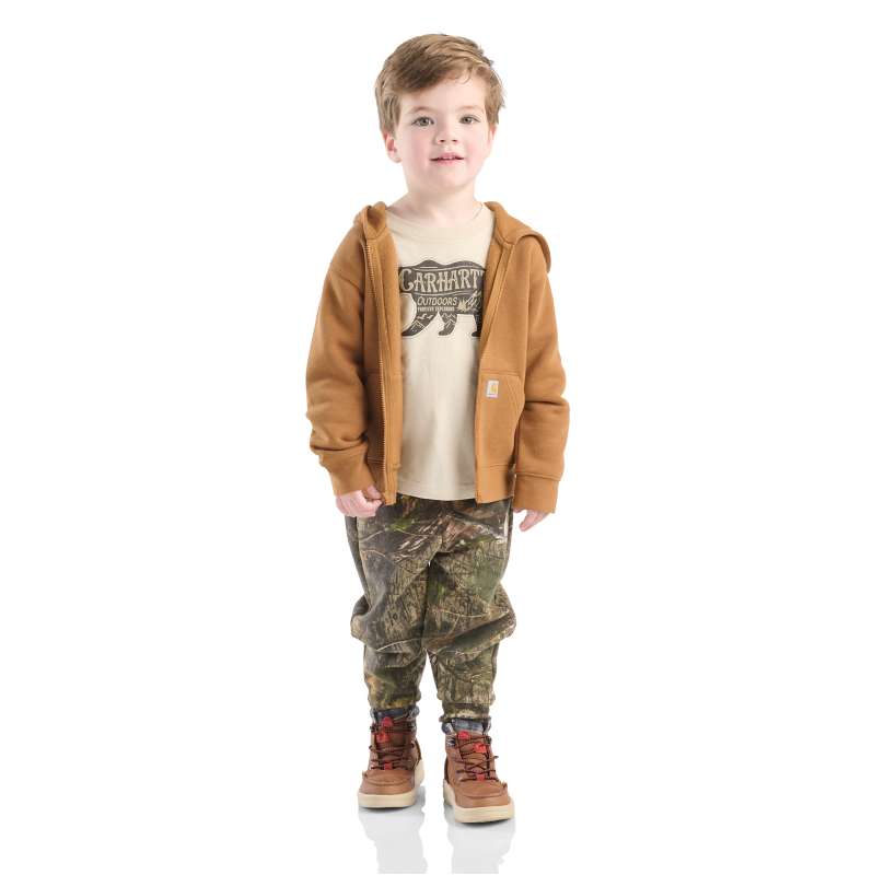Carhartt  Mossy Oak Country DNA Boys' 3-Piece Long Sleeve T-Shirt, Fleece Jacket & Fleece Camo Pant Set (Toddler)