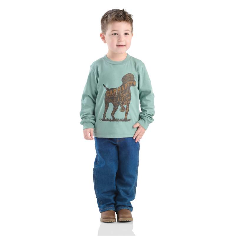 Carhartt  Denim Medium Wash Boys' 2-Piece Long Sleeve Dog T-Shirt & Denim Pant Set (Toddler)