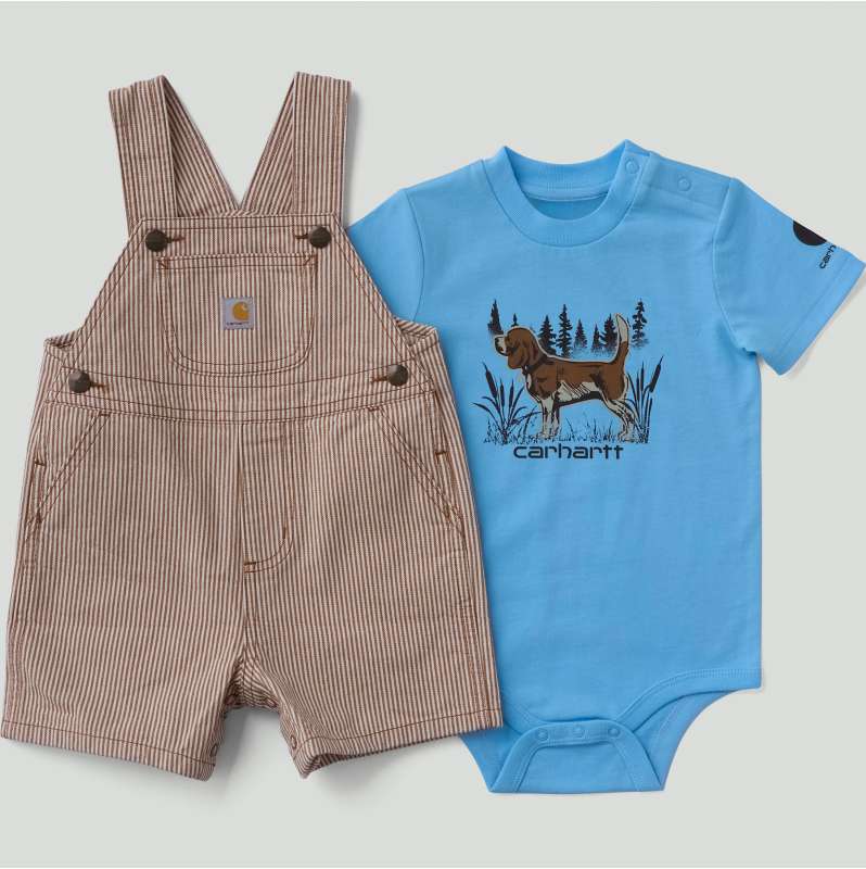 Carhartt  Carhartt Brown Boys' 2-Piece Short Sleeve Bodysuit & Brown Stripe Shortall Set (Baby)