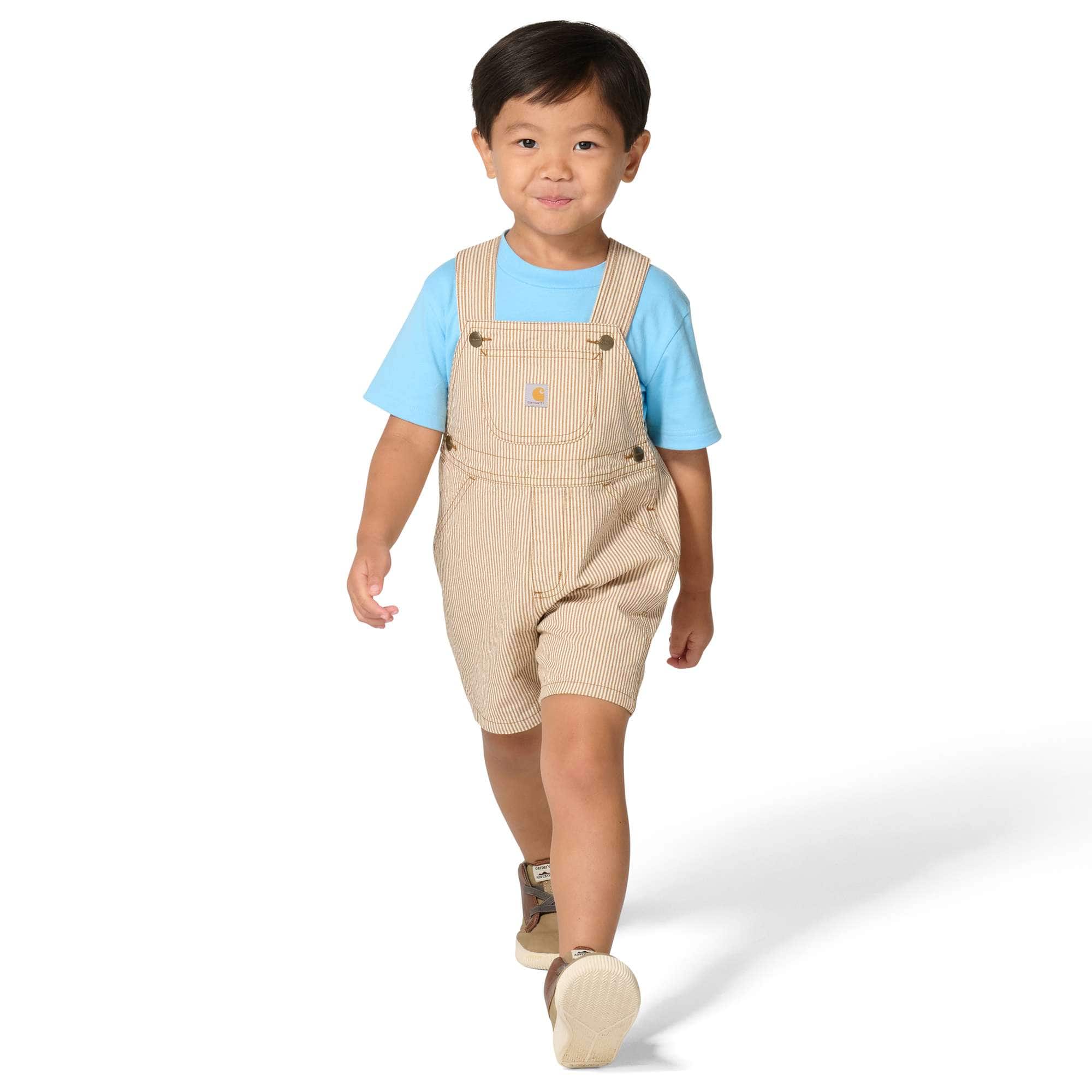Carhartt Boys' 2-Piece Short Sleeve T-shirt & Brown Stripe Shortall Set (Toddler)