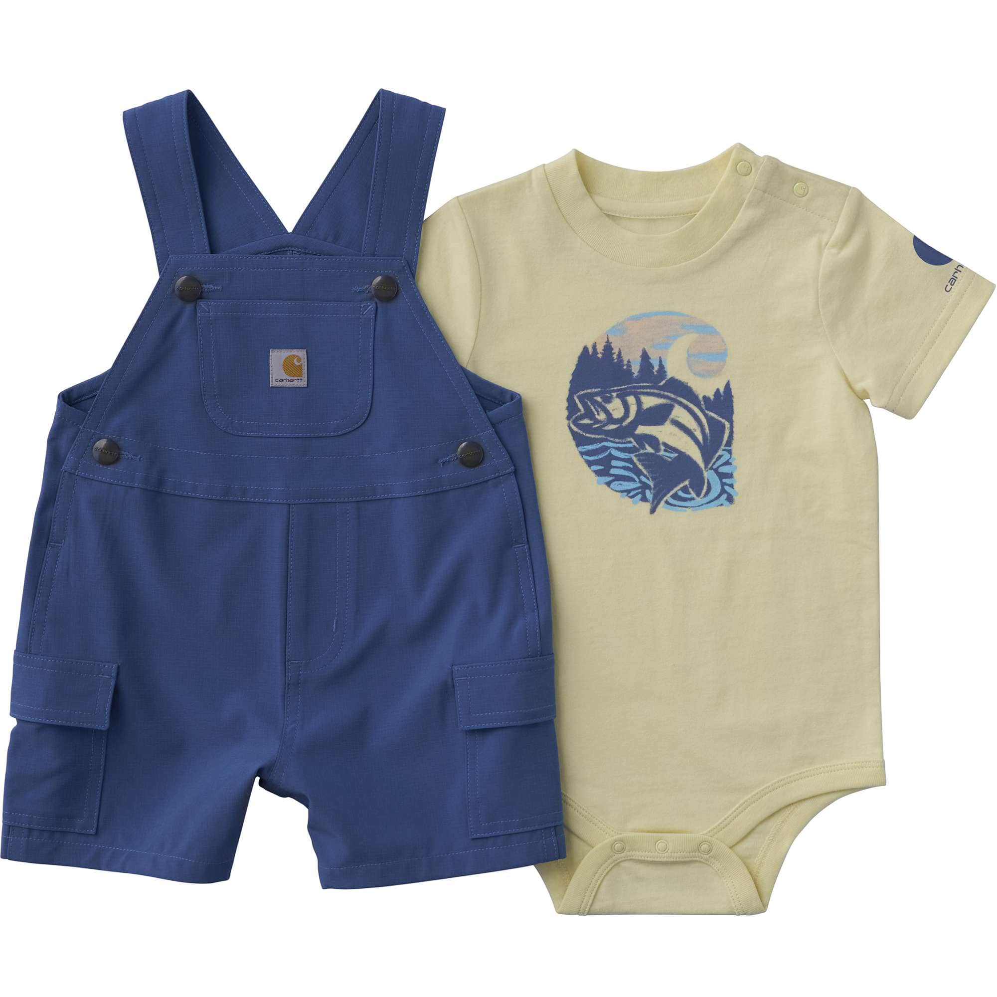 Carhartt Boys' 2-Piece Short Sleeve Bodysuit & Cargo Pocket Shortall Set (Baby)