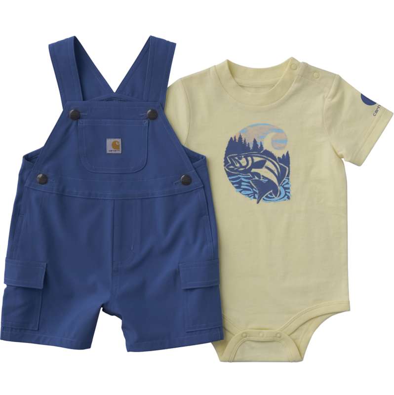 Carhartt  Marlin Heather Boys' 2-Piece Short Sleeve Bodysuit & Cargo Pocket Shortall Set (Baby)