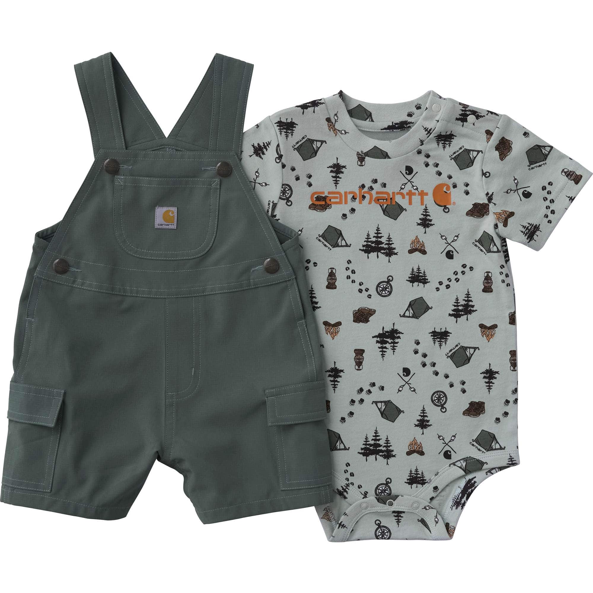 Carhartt Boys' 2-Piece Short Sleeve Bodysuit & Cargo Pocket Shortall Set (Baby)