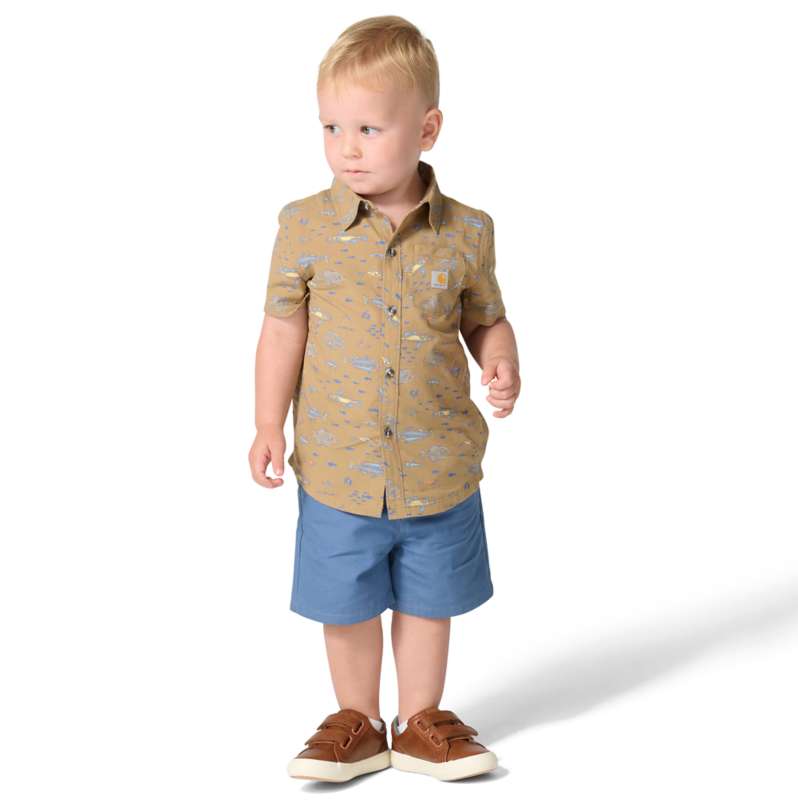 Carhartt  Marlin Heather Boys' 2-Piece Short Sleeve Printed Shirt & Canvas Short Set (Toddler)