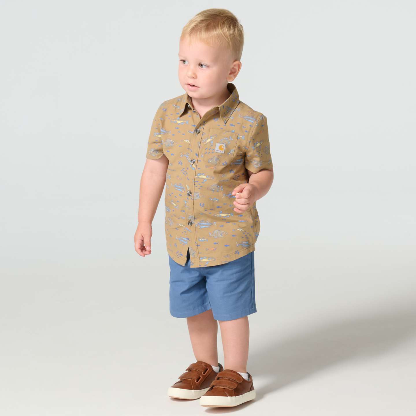 Комплект Carhartt 2-Piece Short Sleeve Printed Shirt & Canvas Short Set для мальчиков-малышей, цвет: Меланжевый — фото 3