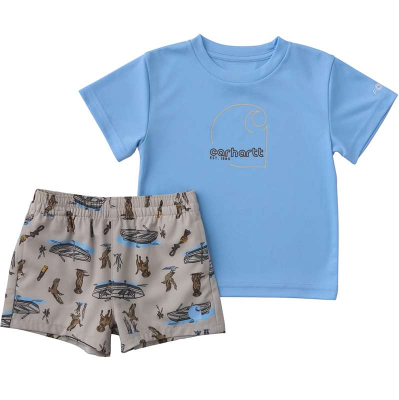 Carhartt  Beige Boys' 2-Piece Short Sleeve Sun Defender® Force® Shirt & Woven Short Set (Baby)
