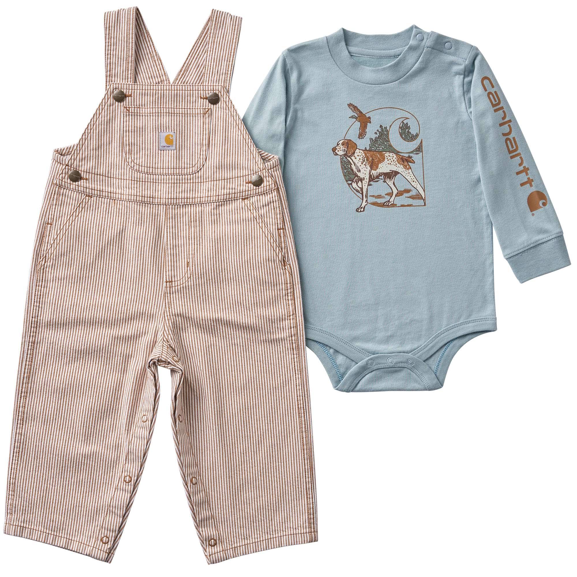 Carhartt Boys' 2-Piece Long Sleeve Bodysuit & Stripe Overall Set (Baby)