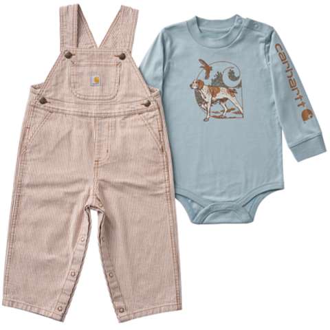 Carhartt Boys' 2-Piece Long Sleeve Bodysuit & Stripe Overall Set (Baby)