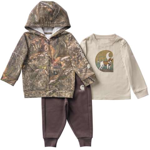 Детские куртки Carhartt Boys' 3-Piece Long Sleeve T-Shirt, Full-Zip Hooded Camo Jacket & Fleece Pant Set (Baby)