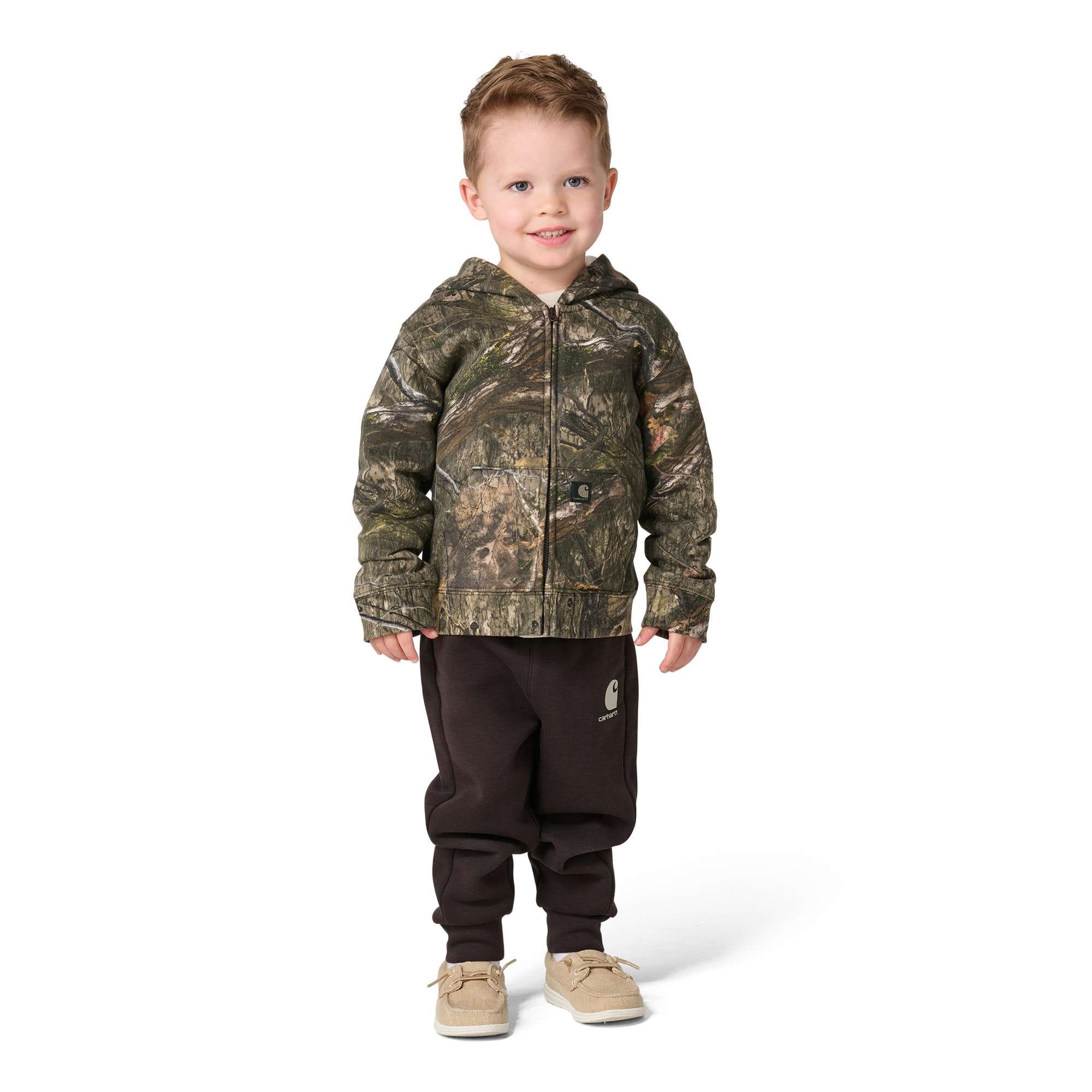 Carhartt Boys' 3-Piece Long Sleeve T-Shirt, Full-Zip Hooded Camo Jacket & Fleece Pant Set (Toddler)